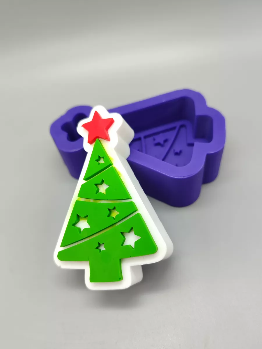 Силиконовая форма Ёлочка со звёздами 2d